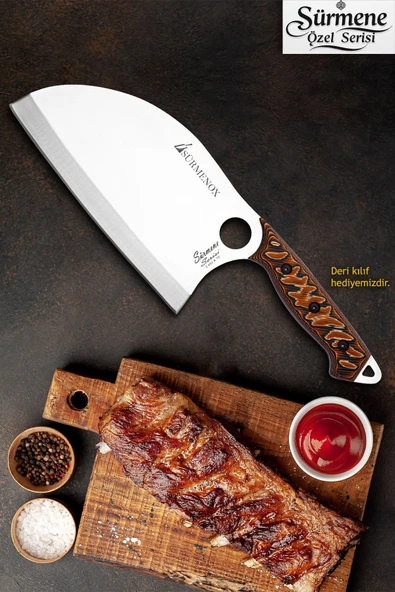 Sürmene Serisi B Almazan Mutfak Şef Bıçağı Bıçak Kamp Bıçağı Deri Kılıflı Kahve Verzalit Sap HDS-123 ürün görseli 1