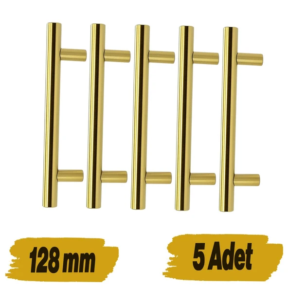 Mobilya Mutfak Çekmece Dolap Dolabı Kulbu Kulpu Kulpları (128 mm -12.8 cm) Gold Altın Metal (5 Adet) ürün görseli