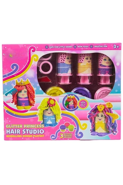Glitter Princess Hair Studio Oyun Hamuru Seti | Prenses Kuaför Eğlencesi! - Resim 3
