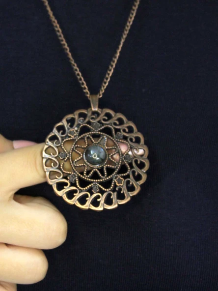 Doğal Taş Labradorit Doğal Taşlı Yuvarlak Model Antik Kadın Kolye euk47lbt ürün görseli