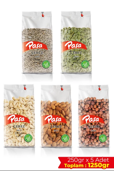 Çiğ Karışık Kuruyemiş 5li Avantaj Paketi 1250 gr, Çiğ Fındık, Çiğ Badem, Çiğ Kaju, İç Kabak, İç Ay Çekirdeği - Resim 4