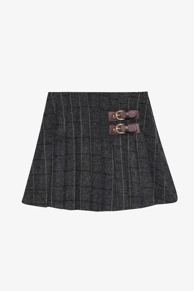 Quzu Toka Detaylı Pileli Etek ürün görseli 1