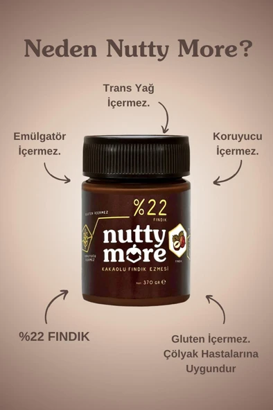 Nutty More %33 Fındık Parçacıklı Kakaolu Fındık Ezmesi 200 gr + %22 Kakaolu Fındık Ezmesi 370 gr - Resim 5
