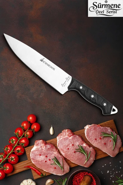 Sürmene Serisi Sivri Mutfak Şef Bıçak Et Ekmek Sebze Salata Şef Bıçağı Siyah Verzalit Sap HDS-145 ürün görseli 1