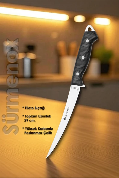 Sürmene Serisi Mutfak Fileto Bıçak Et Balık Tavuk Fileto Bıçağı Siyah Verzalit Sap HDS-143 - Resim 2
