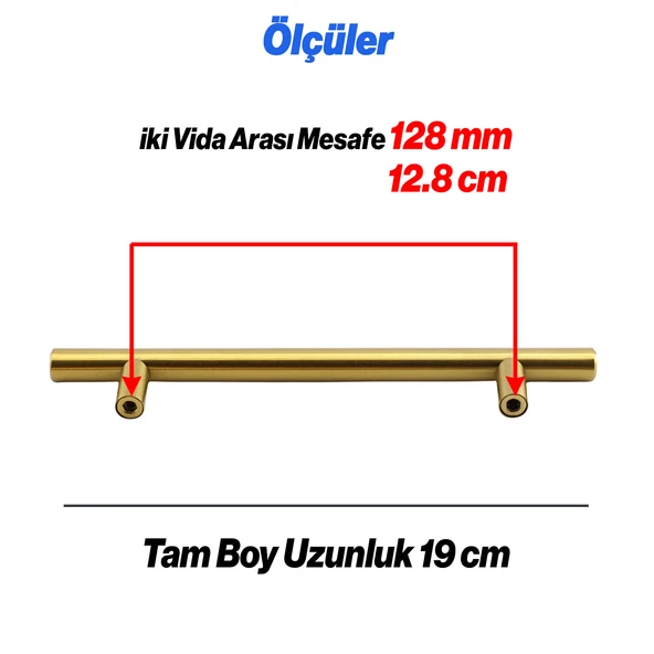 Mobilya Mutfak Çekmece Dolap Dolabı Kulbu Kulpu Kulpları (128 mm -12.8 cm) Gold Altın Metal (5 Adet) - Resim 3