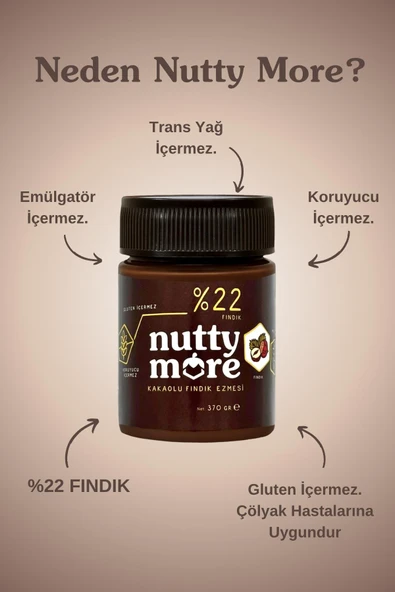 Nutty More %22 Kakaolu Fındık Ezmesi 370 gr - Resim 3