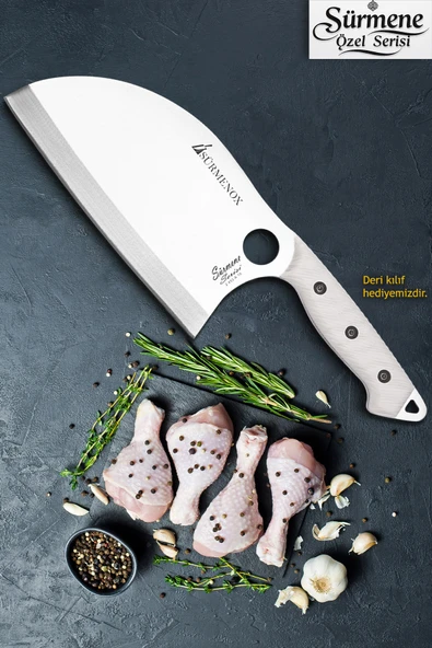 Sürmene Serisi B Almazan Mutfak Şef Bıçağı Bıçak Kamp Bıçağı Deri Kılıflı Beyaz Verzalit Sap HDS-151 ürün görseli 1