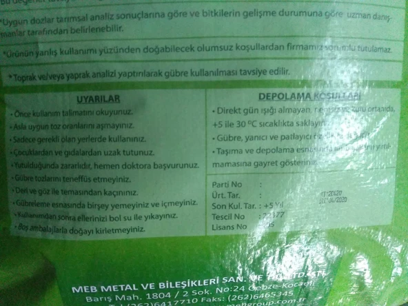 MEB Nutüre 25 kg Harmanlanmış NP Gübresi, 40 Torba - Resim 5