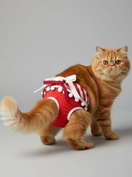 Frilly Red Dişi Kedi Regl Külotu | Kedi Donu | Kedi İç Çamaşırı | Ayarlanabilir Bağcıklı | Küçük Irklar İçin - Resim 5