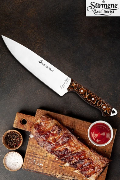Sürmene Serisi Sivri Mutfak Şef Bıçak Et Ekmek Sebze Salata Şef Bıçağı Kahve Verzalit Sap HDS-131 ürün görseli 1