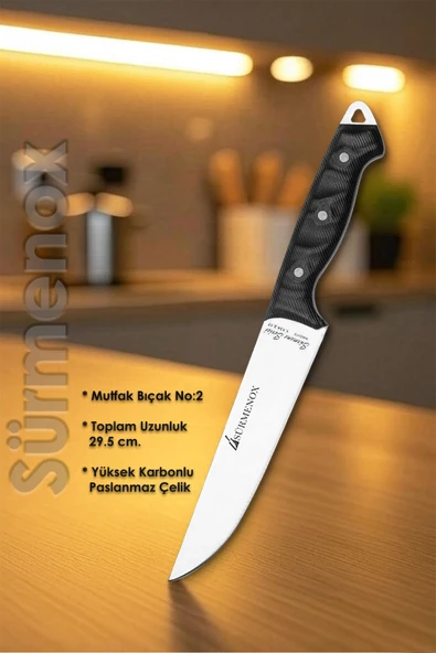 Sürmene Serisi Mutfak Bıçak Seti Yüzme Sıyırma Kasap Et Sebze Bıçağı 3 Lü Siyah Verzalit Sap HDS-147 - Resim 2