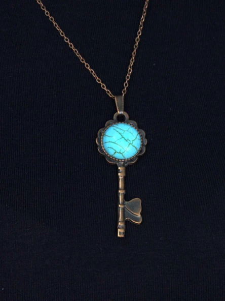 Doğal Taş Firuze Doğal Taşlı Anahtar Model Kadın Antik Kolye euk35f - Resim 2