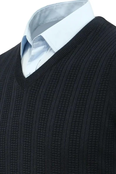 Erkek V Yaka Süveter Çelik Örgü Regular Kalıp 5209H BGL-ST04843 - Resim 11