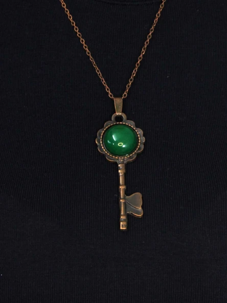 Doğal Taş Yeşil Akik Doğal Taşlı Antik Anahtar Model Kadın Kolye euk35ya - Resim 2