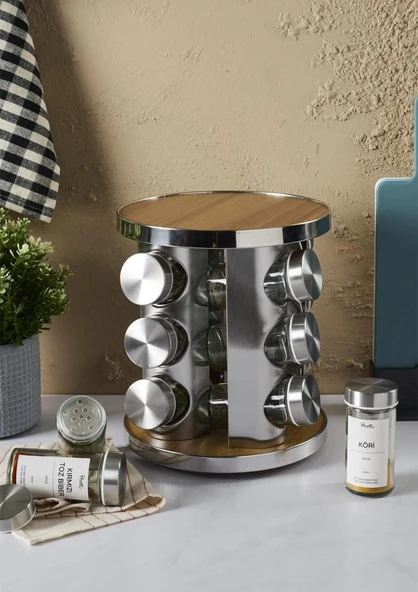 Casa Wood Baharatlık Takımı - Döner Stantlı, Yuvarlak ürün görseli