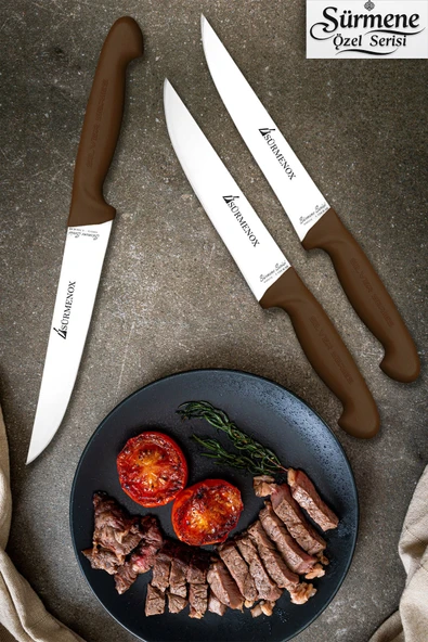 Sürmene Kahve Serisi Mutfak Bıçak Seti Et Ekmek Sebze Meyve Bıçağı 3 Lü Set Günlük Kullanım HDS-120 ürün görseli 1