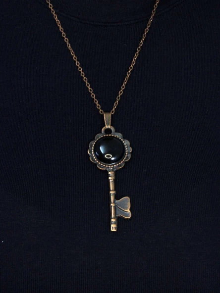 Doğal Taş Oniks Doğal Taşlı Anahtar Model Antik Kadın Kolye euk35o - Resim 3