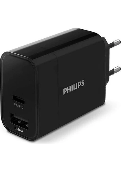 Philips DLP2621 USB-A & USB-C 30W PD Şarj Adaptörü Siyah ürün görseli 1