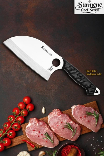 Sürmene Serisi K Almazan Mutfak Şef Bıçağı Bıçak Kamp Bıçağı Deri Kılıflı Siyah Verzalit Sap HDS-135 ürün görseli 1