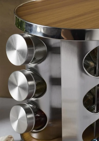 Casa Wood Baharatlık Takımı - Döner Stantlı, Yuvarlak - Resim 3