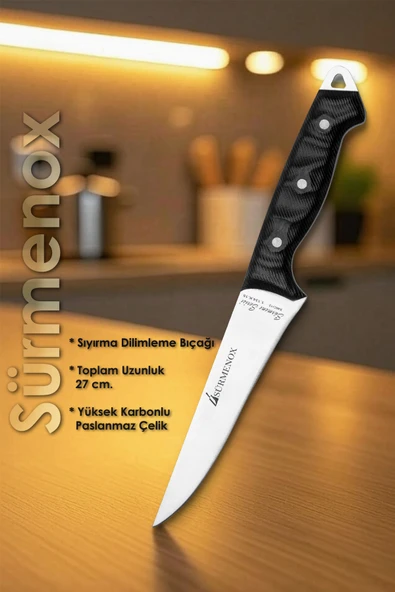 Sürmene Serisi Mutfak Bıçak Seti Yüzme Sıyırma Kasap Et Sebze Bıçağı 3 Lü Siyah Verzalit Sap HDS-147 - Resim 3