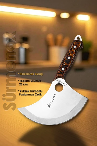 Sürmene Serisi Mutfak Bıçak Hilal Börek Bıçağı Pizza Pide Bıçağı Kahve Verzalit Sap HDS-128 - Resim 2