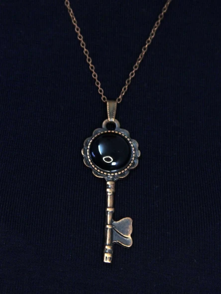 Doğal Taş Oniks Doğal Taşlı Anahtar Model Antik Kadın Kolye euk35o - Resim 2