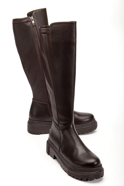 812-300 Kahverengi Fermuarlı Günlük Kadın Çizme - Resim 5