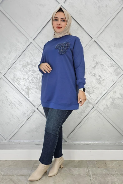 KADIN DİKME ÇİÇEK DETAYLI TESETTÜR TUNİK - Resim 4