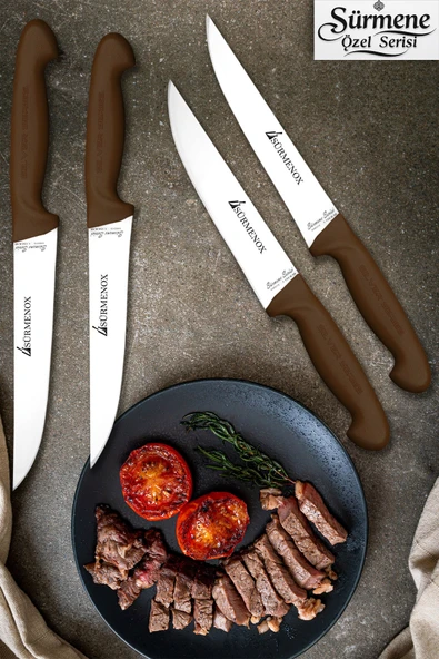 Sürmene Kahve Serisi Mutfak Bıçak Seti Et Ekmek Sebze Meyve Bıçağı 4 Lü Set Günlük Kullanım HDS-121 ürün görseli 1