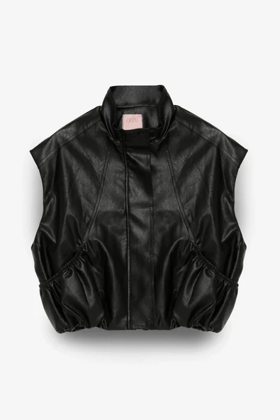 Quzu Beli Lastikli Cepli Kadın Deri Ceket - Resim 2