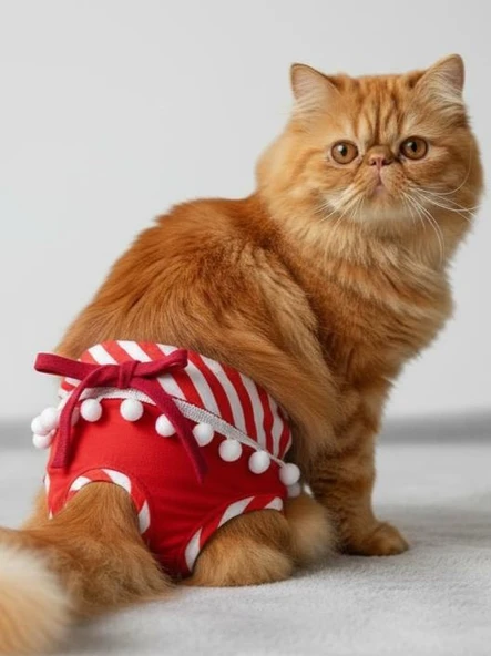 Frilly Red Dişi Kedi Regl Külotu | Kedi Donu | Kedi İç Çamaşırı | Ayarlanabilir Bağcıklı | Küçük Irklar İçin ürün görseli 1