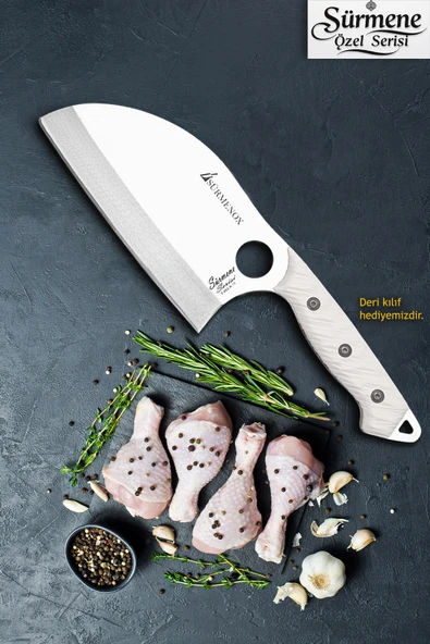 Sürmene Serisi K Almazan Mutfak Şef Bıçağı Bıçak Kamp Bıçağı Deri Kılıflı Beyaz Verzalit Sap HDS-150 ürün görseli 1