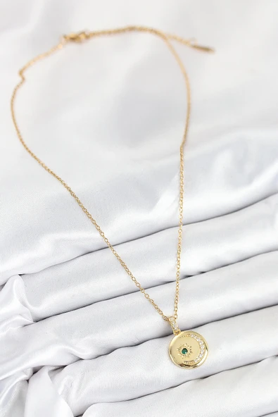 316L Çelik Zirkon Taşlı Ay Ve Güneş Model Gold Renk Kadın Kolye ürün görseli 1