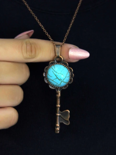 Doğal Taş Firuze Doğal Taşlı Anahtar Model Kadın Antik Kolye euk35f ürün görseli