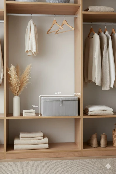 Jasper Hurç Katlanabilir Çizgili Çok Amaçlı Lüks Saklama/Düzenleyici Kutu (60x40x30 cm) – Kapaklı, Ekstra Dayanıklı, Kırışıklık Önleyici - Resim 5