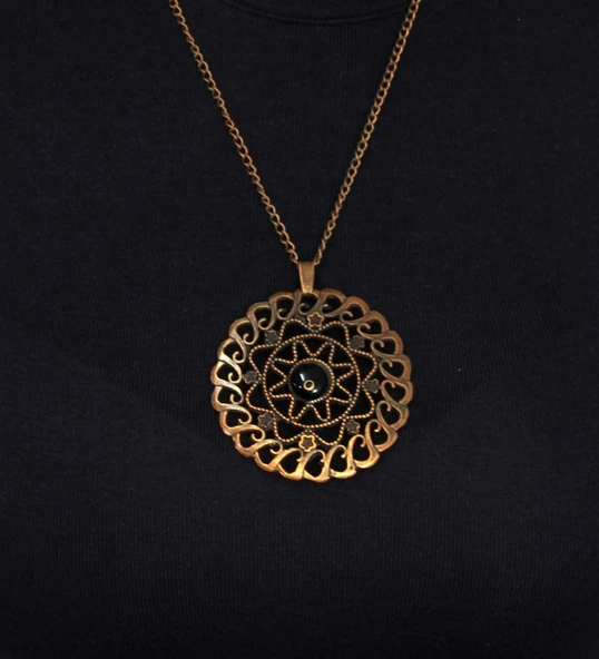 Doğal Taş Oniks Doğal Taşlı Yuvarlak Model Antik Kadın Kolye euk47o - Resim 3