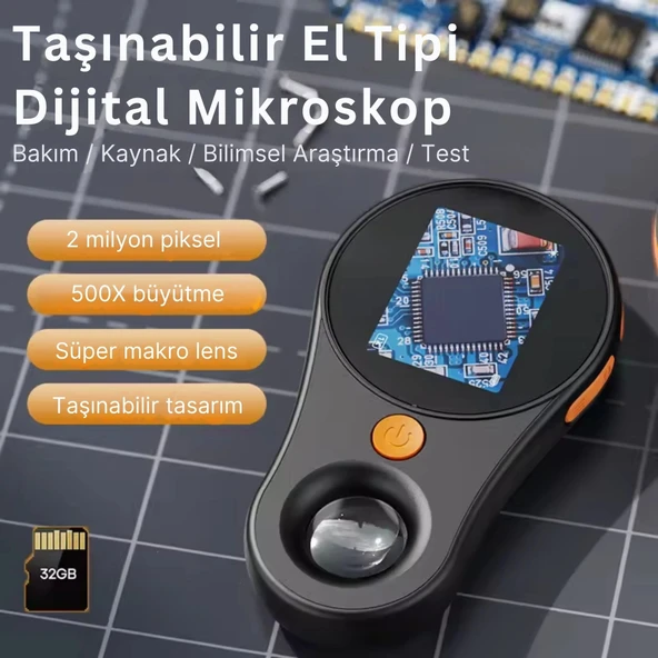 ShopyTech IPS Ekranlı Taşınabilir Dijital Mikroskop 500X 2MP 8 LED Işıklı 1080P Foto/Video TypeC Windows/Mac Uyumlu - Resim 2