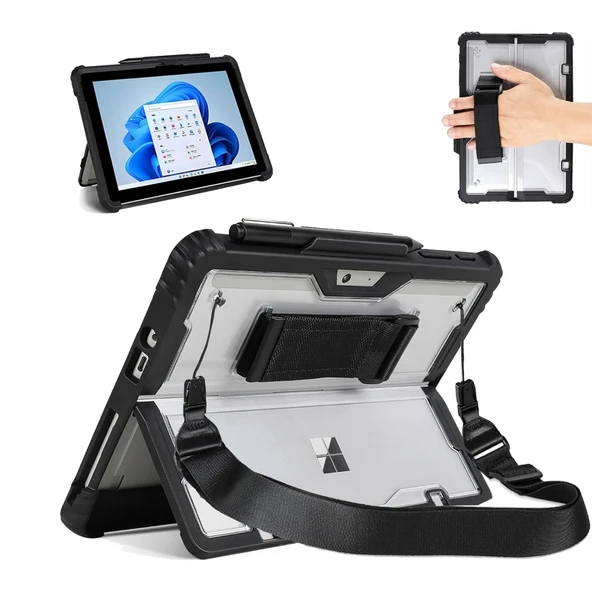 Surface Pro 9/10/11 13 İnç Rugged Kılıf – 360° Stand, El Kayışı, Omuz Askısı, Darbe Emici Koruma ürün görseli