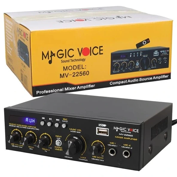 Magicvoice MV-22560 2x20W 4-8 Ohm USB/SD Girişli Bluetooth'lu 2 Mikrofon Girişli Trafosuz Stereo Mini Anfi - Resim 4
