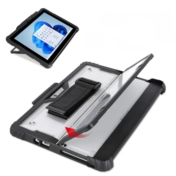 Surface Pro 9/10/11 13 İnç Rugged Kılıf – 360° Stand, El Kayışı, Omuz Askısı, Darbe Emici Koruma - Resim 4