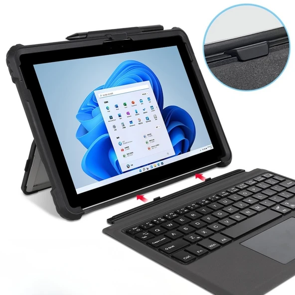 Surface Pro 9/10/11 13 İnç Rugged Kılıf – 360° Stand, El Kayışı, Omuz Askısı, Darbe Emici Koruma - Resim 5
