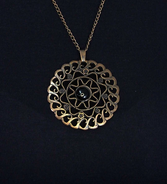 Doğal Taş Oniks Doğal Taşlı Yuvarlak Model Antik Kadın Kolye euk47o - Resim 2