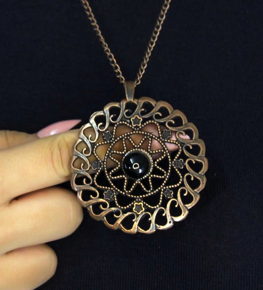 Doğal Taş Oniks Doğal Taşlı Yuvarlak Model Antik Kadın Kolye euk47o ürün görseli