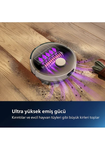 Philips HomeRun 7000 Serisi Aqua XU7100/02 Çöp İstasyonlu Beyaz Gold Akıllı Robot Süpürge - Resim 4