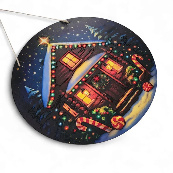 Baston Şekerli Yeni Yıl Evi Kapı ve Duvar Süsü - Resim 6