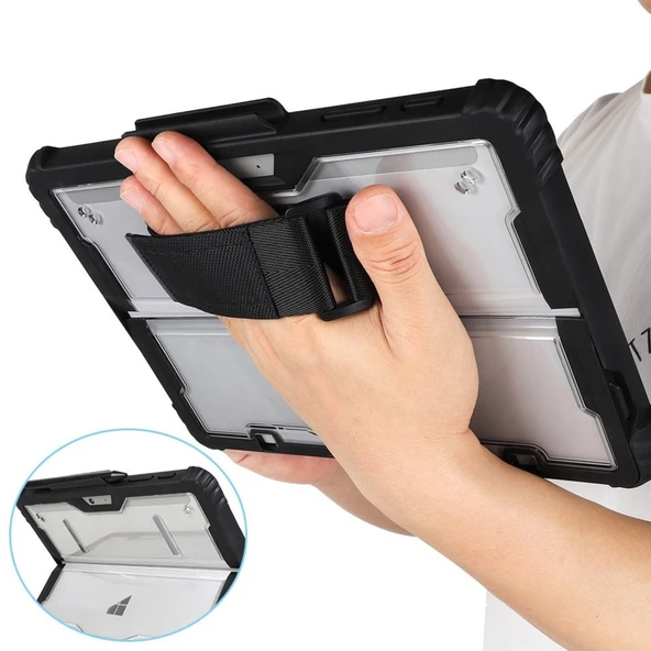 Surface Pro 9/10/11 13 İnç Rugged Kılıf – 360° Stand, El Kayışı, Omuz Askısı, Darbe Emici Koruma - Resim 2