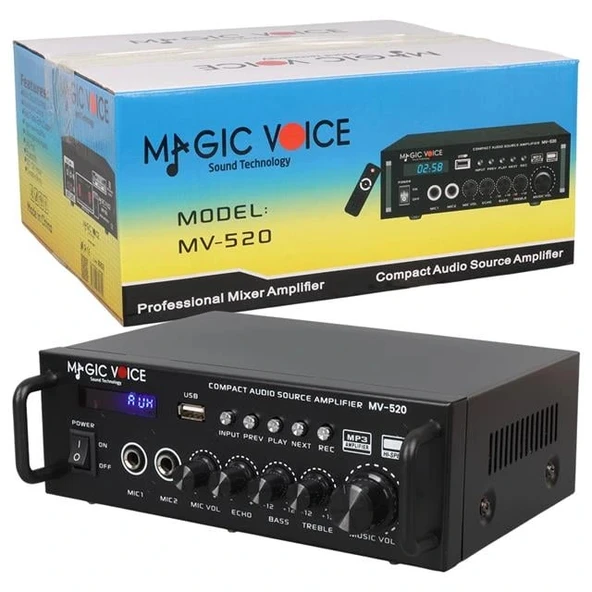 MagicVoice MV-520 30Watt USB/SD/UK Bluetooth 2 Giriş 220/12V Trafosuz Ses Mixer - Resim 4