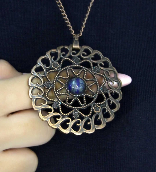 Doğal Taş Lapis Doğal Taşlı Yuvarlak Model Antik Kadın Kolye euk47lps ürün görseli